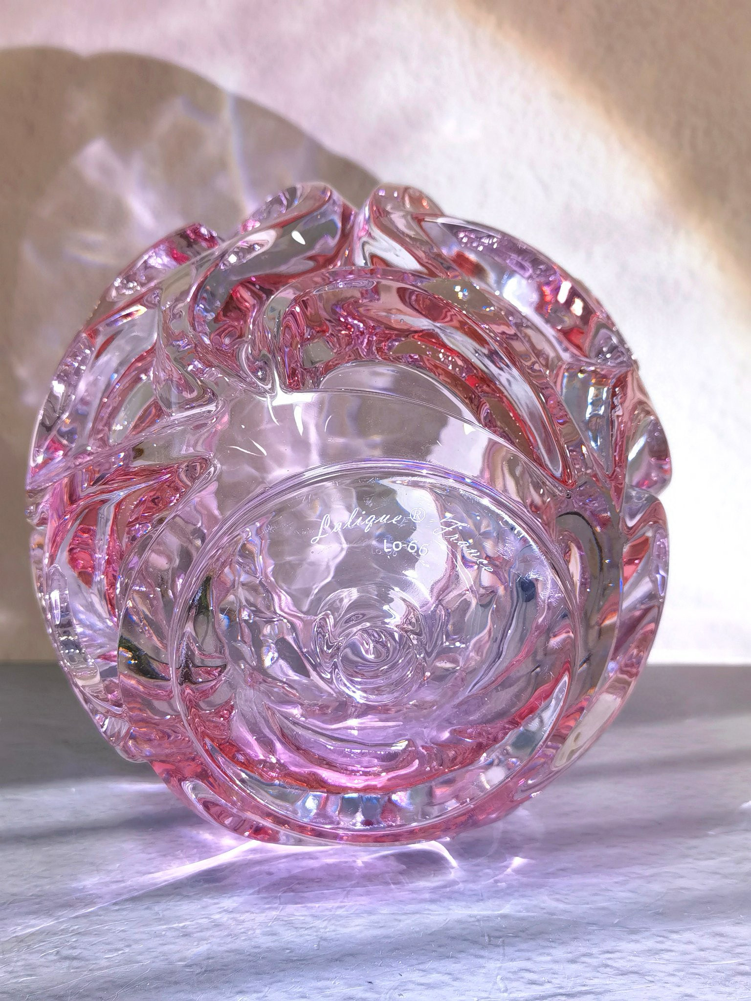 Ваза хрустальная в стиле Lalique, розовая, 21 см