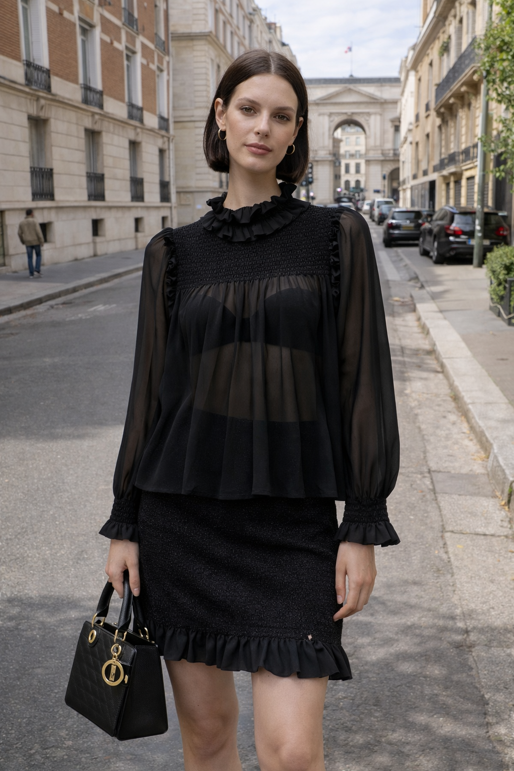 Комплект женский в стиле Saint Laurent чёрного цвета с рюшами