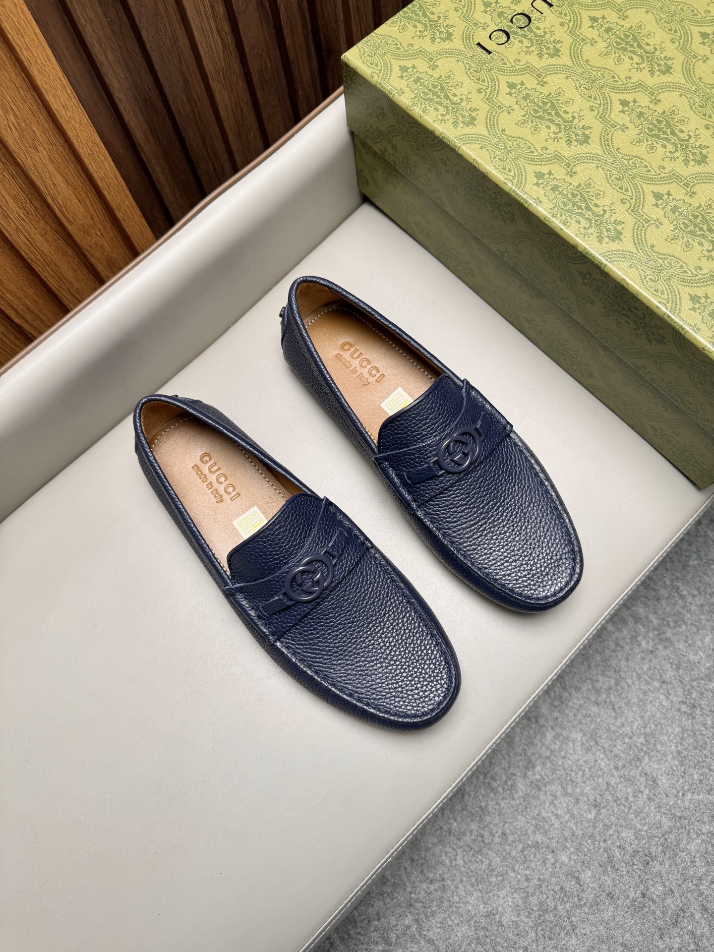 Мокасины мужские в стиле Gucci Driver синего цвета