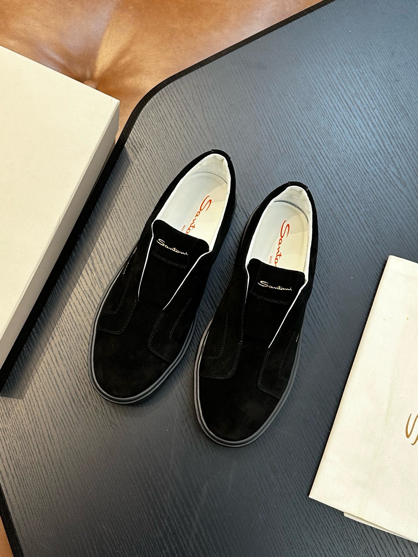 Слипоны мужские в стиле Santoni чёрного цвета