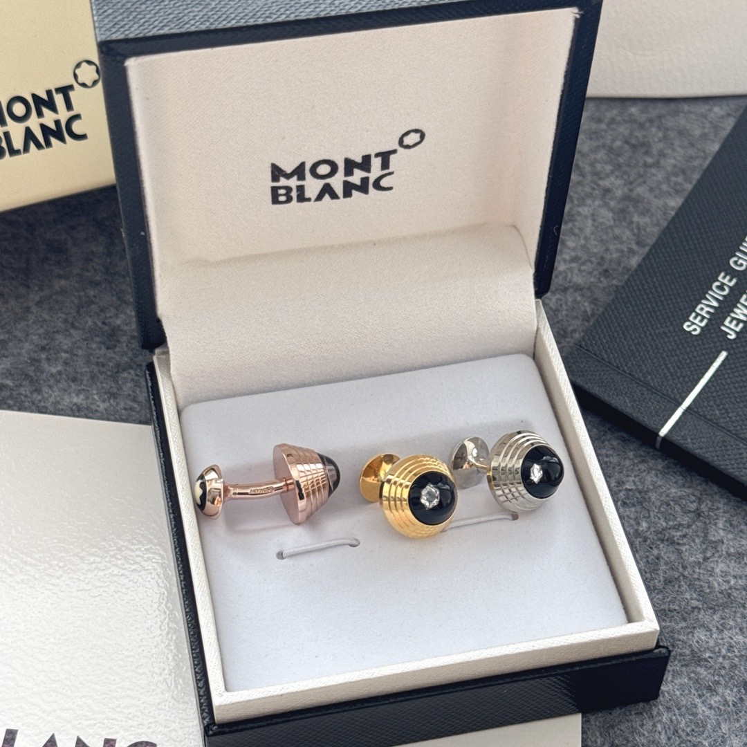 Запонки мужские Montblanc из металла с чёрными вставками