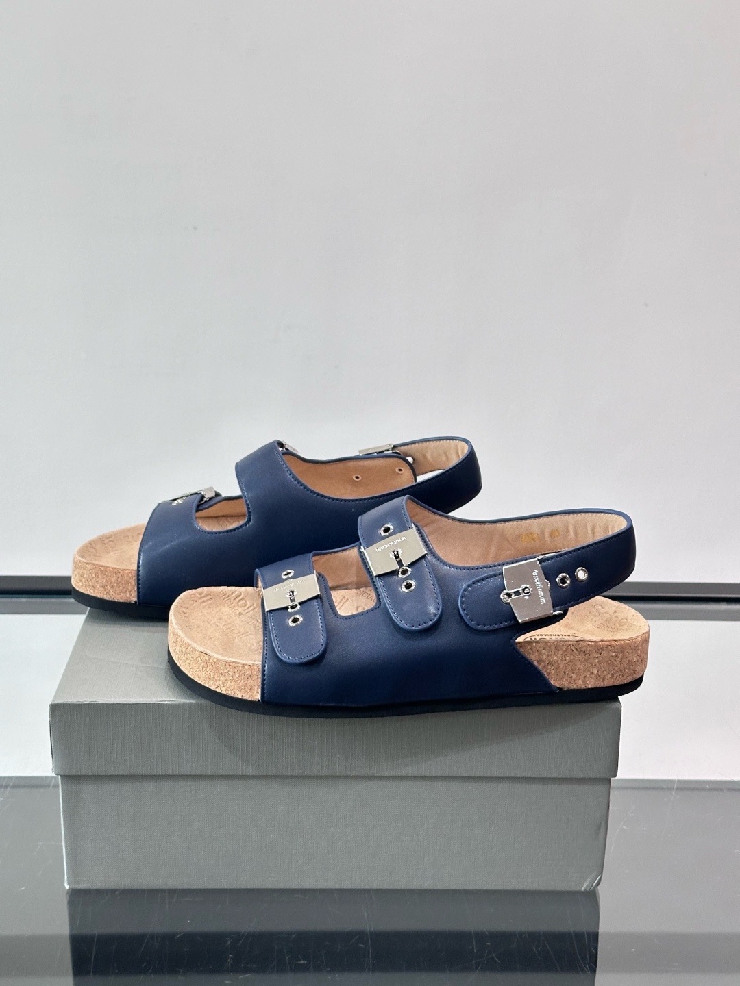 Сандалии мужские в стиле Balenciaga x Birkenstock Boston синего цвета