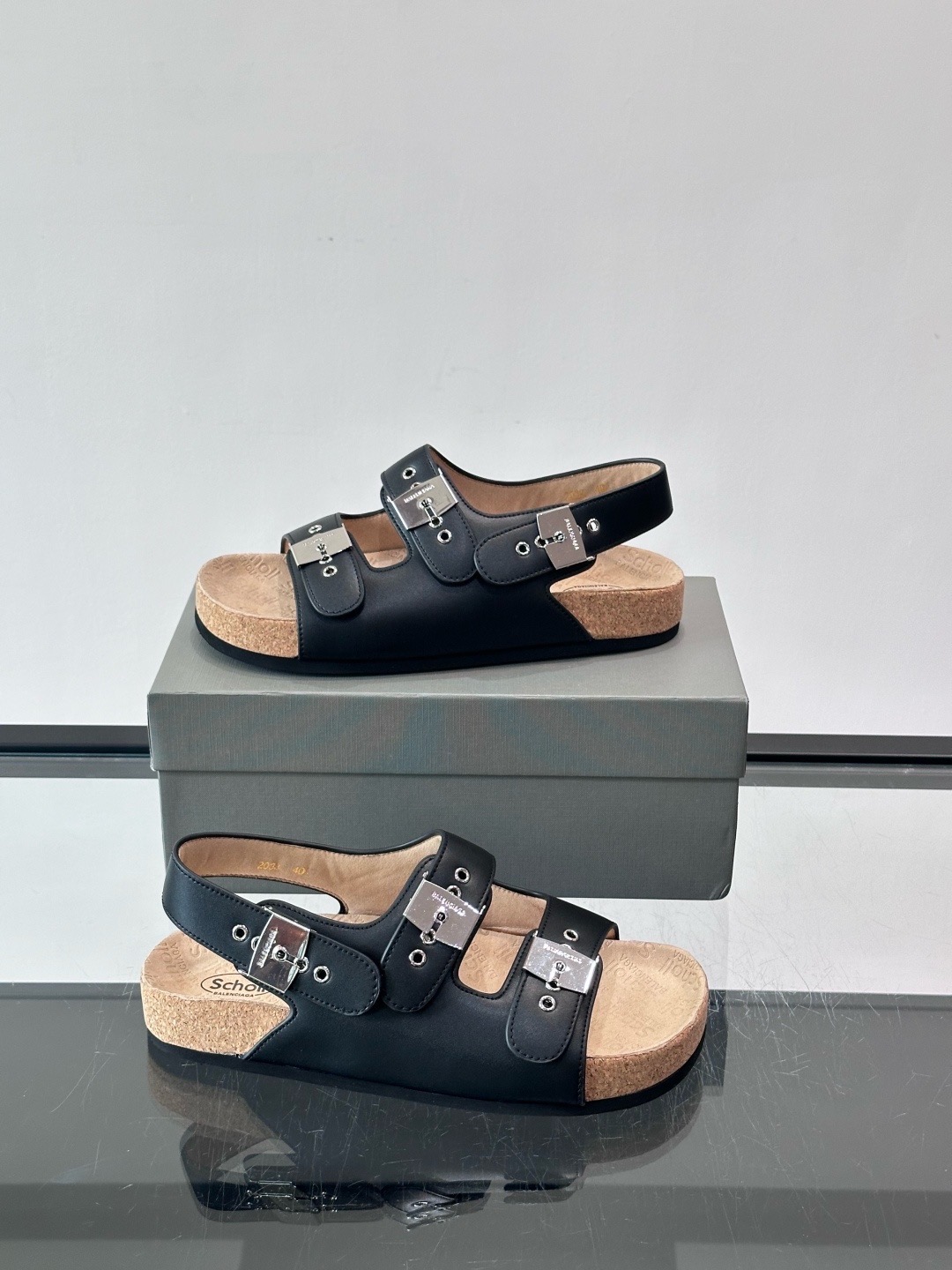 Сандалии мужские в стиле Balenciaga x Birkenstock Boston черного цвета