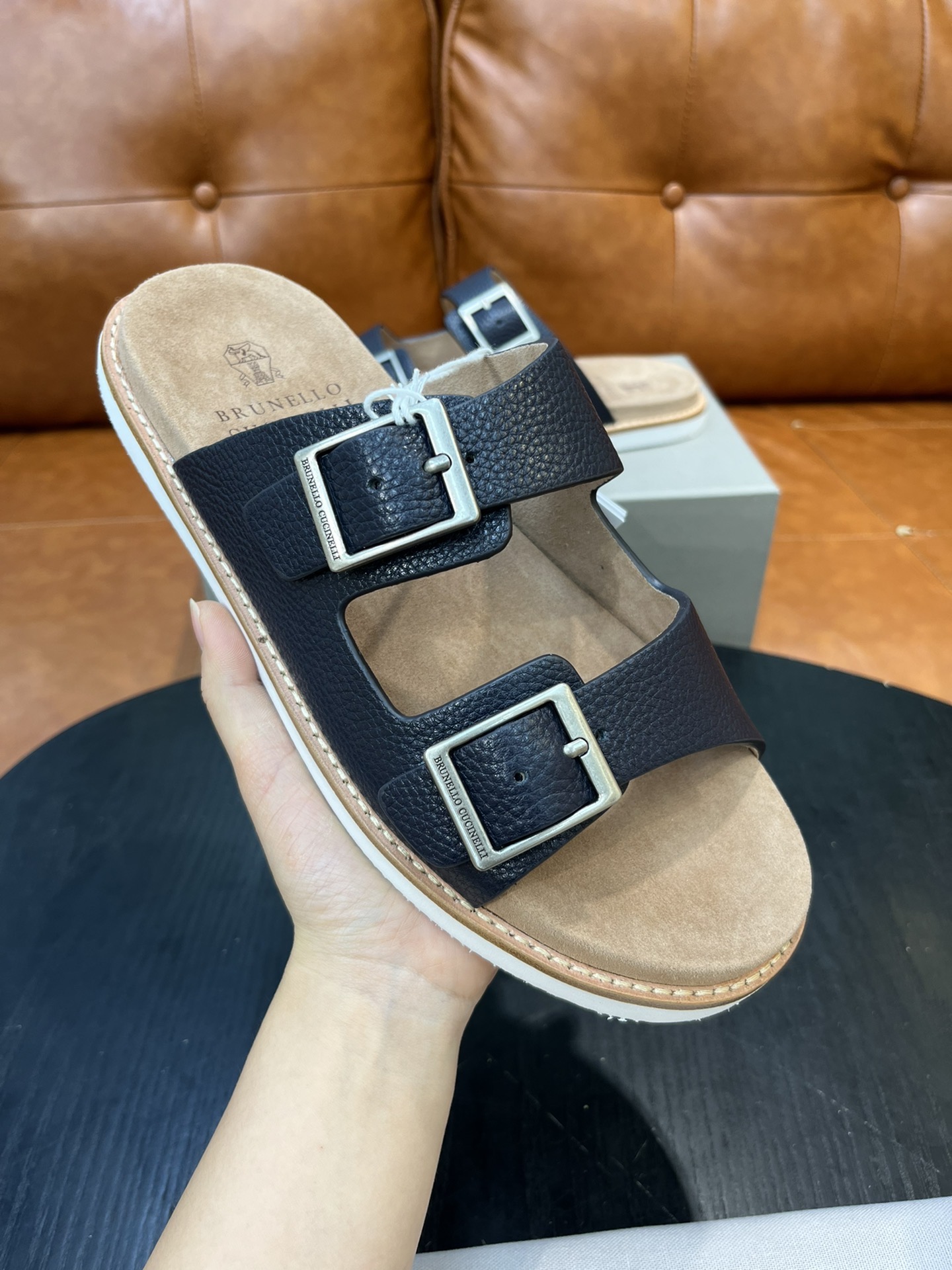 Сандалии мужские в стиле Brunello Cucinelli чёрного цвета