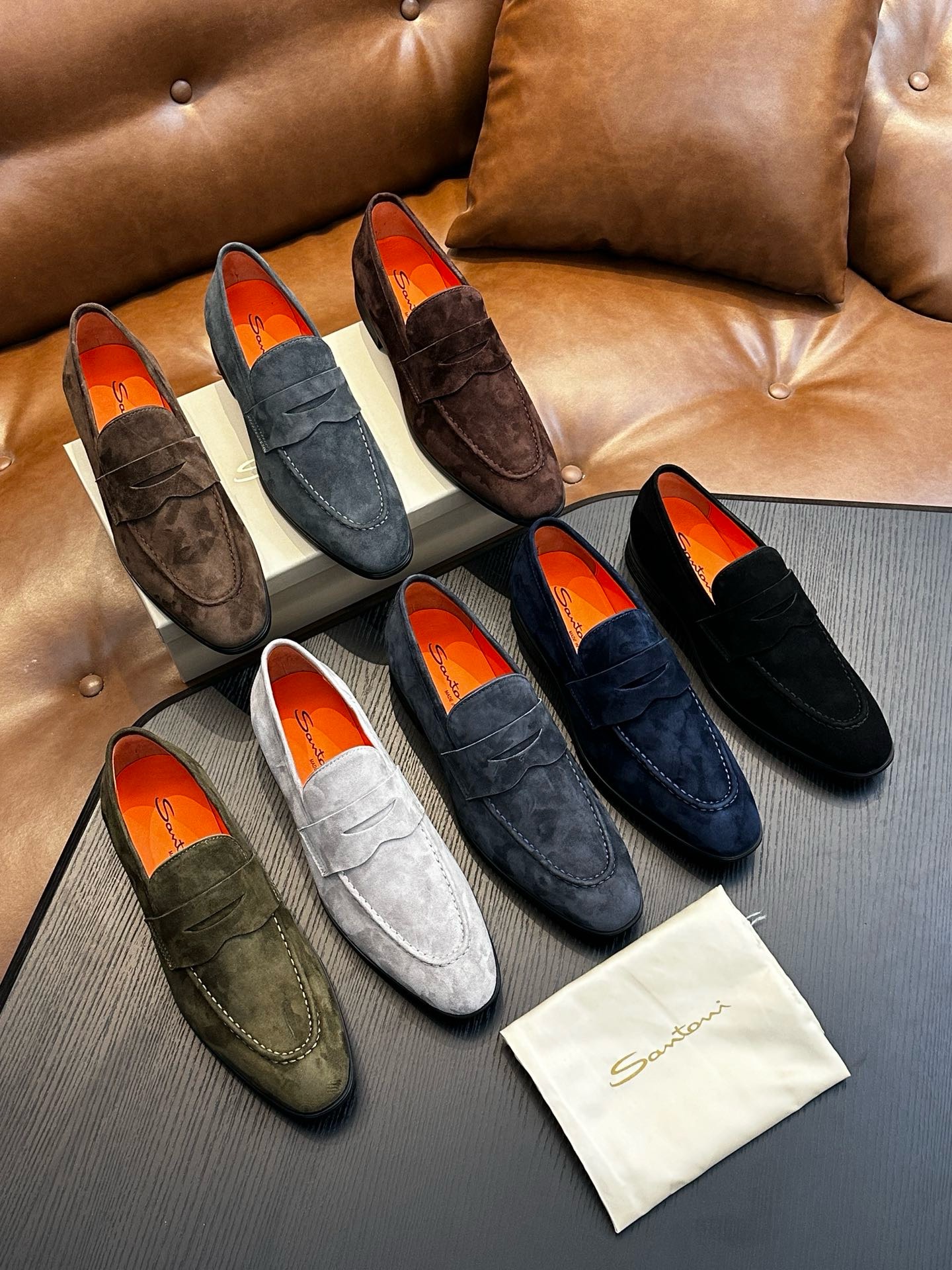 Лоферы мужские в стиле Santoni серого цвета