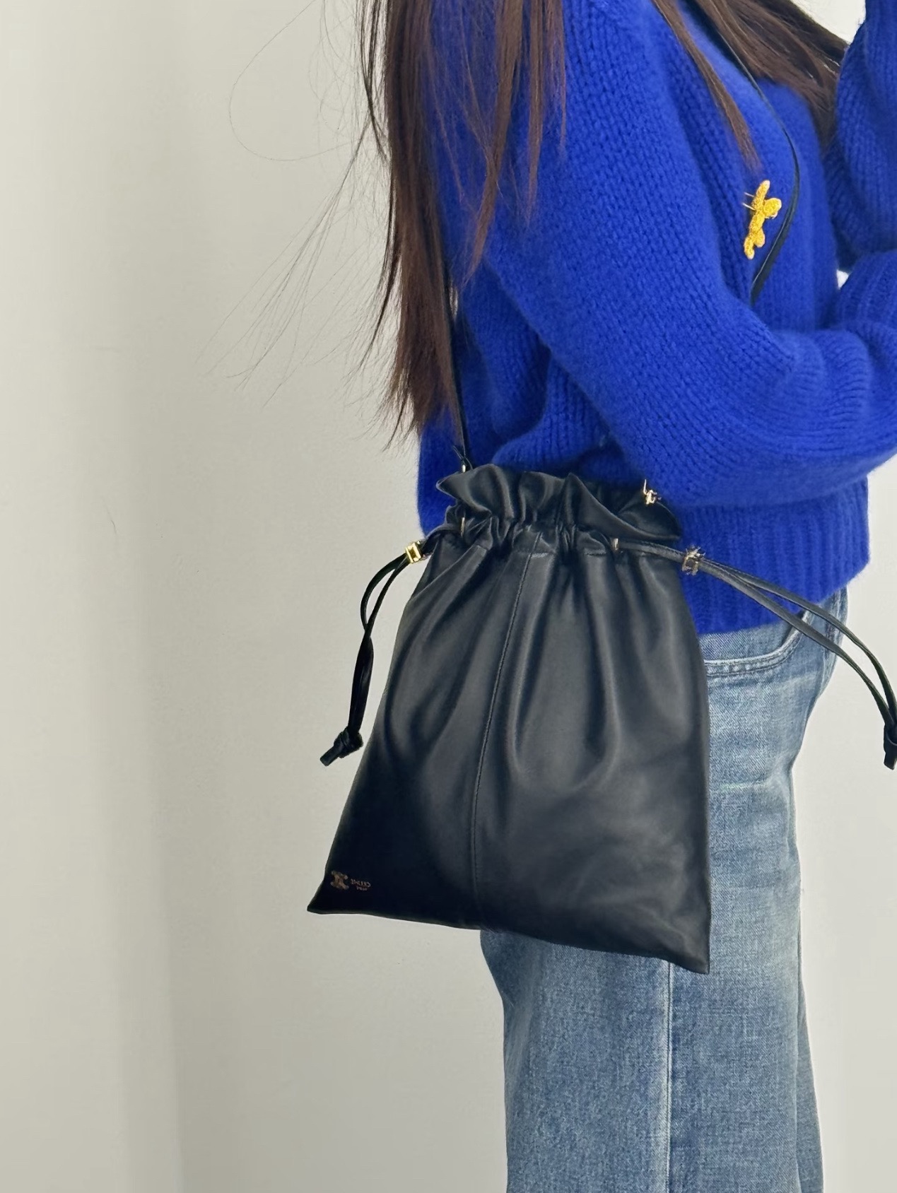 Сумка женская в стиле Celine Crystal Pouch чёрного цвета