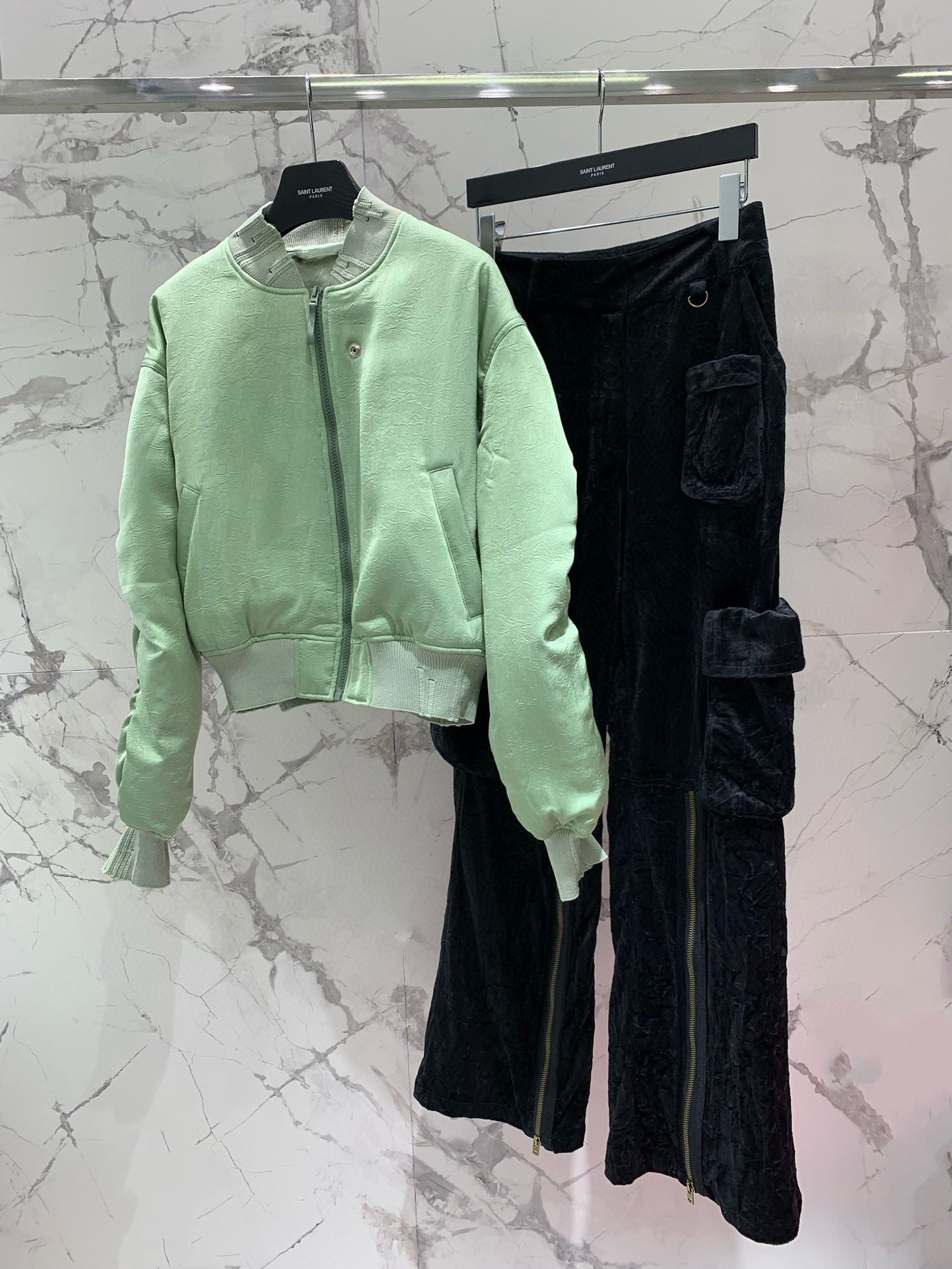 Куртка-бомбер женская в стиле Acne Studios из плотного хлопка премиум-класса, мятно-зелёного цвета
