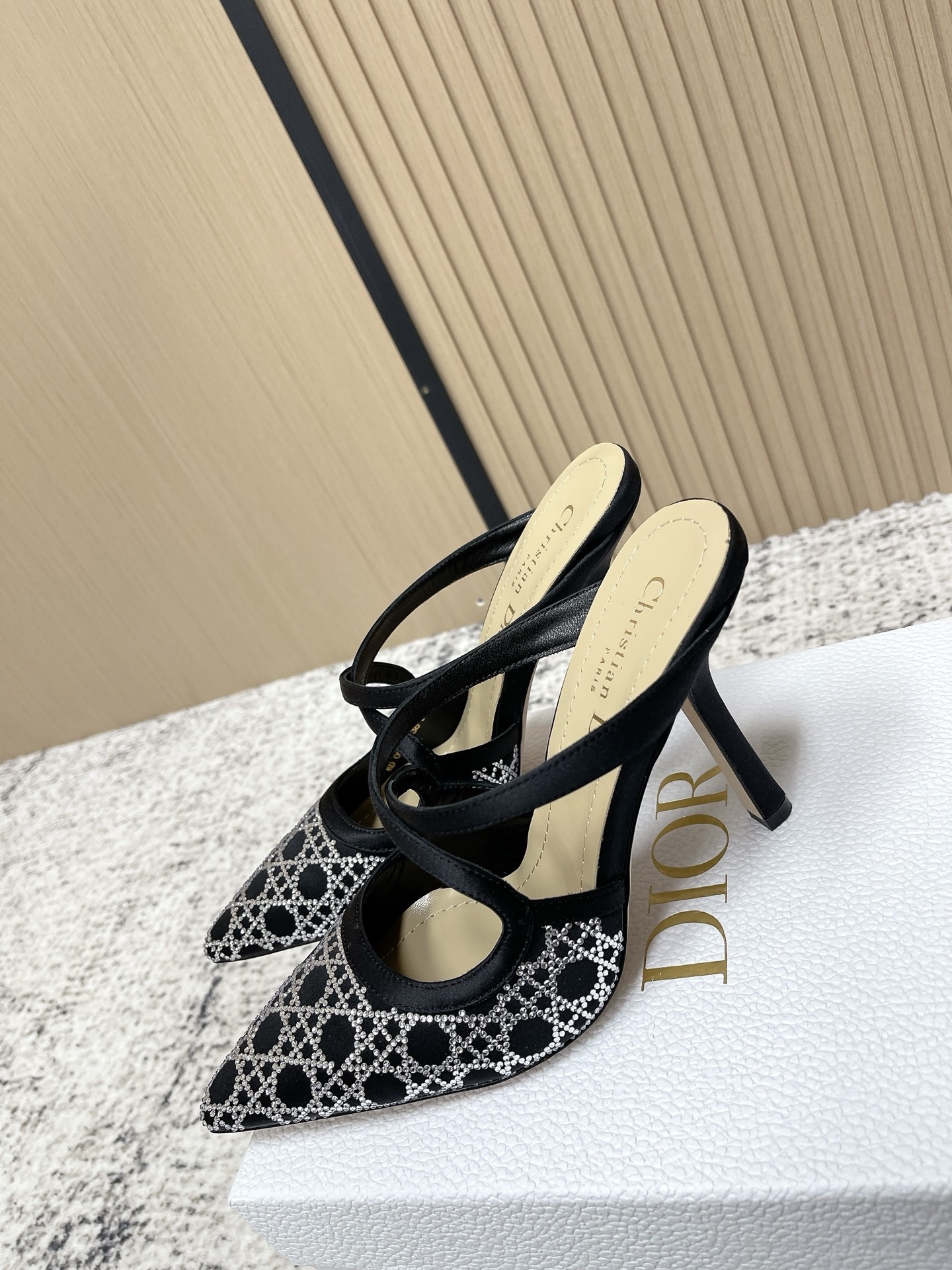Мюли женские в стиле Dior CD Capture чёрно-серого цвета