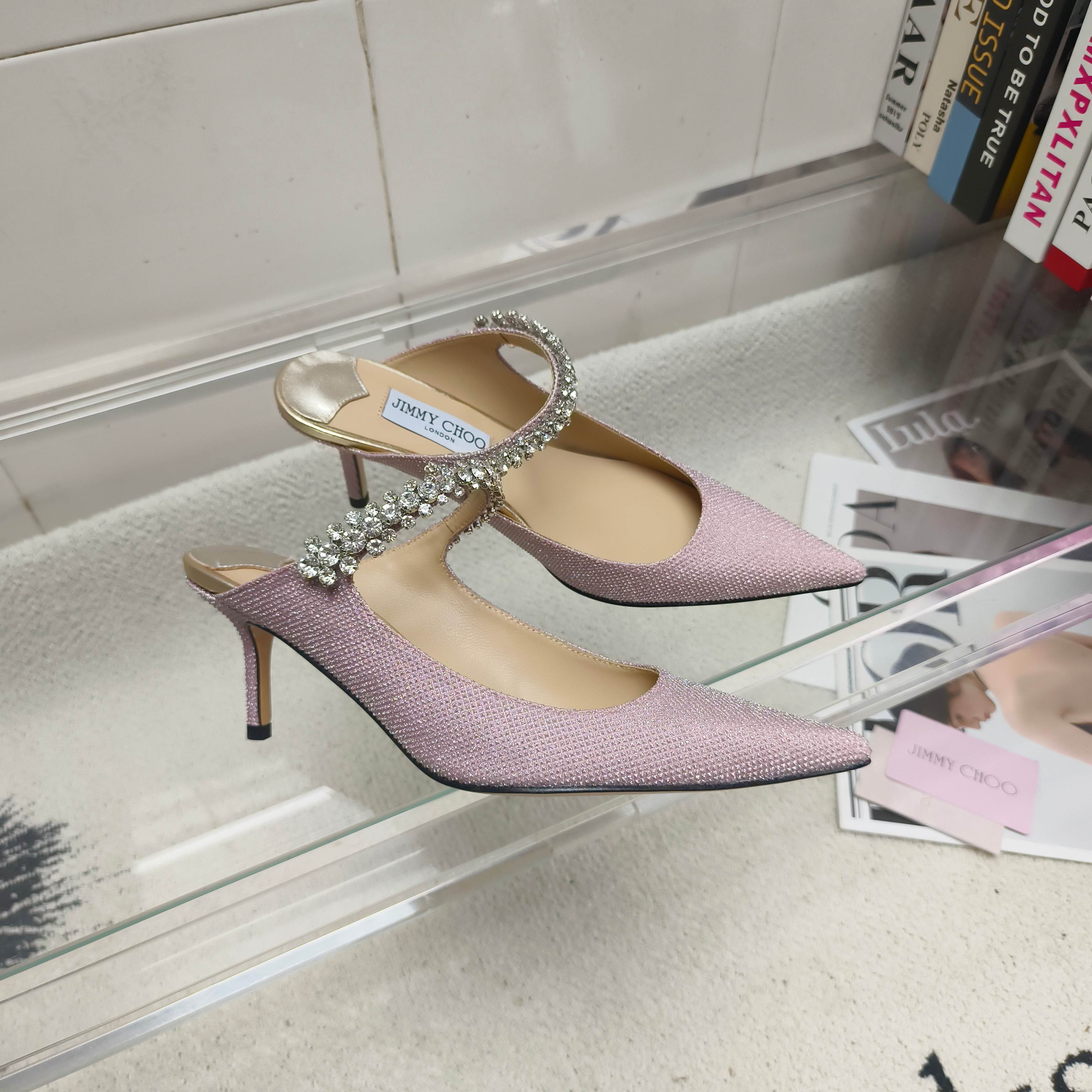 Мюли женские в стиле Jimmy Choo розового цвета