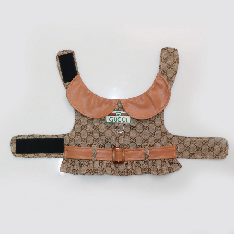 Жилет-платье для собак в стиле Gucci Horsebit Monogram с карамельным воротником