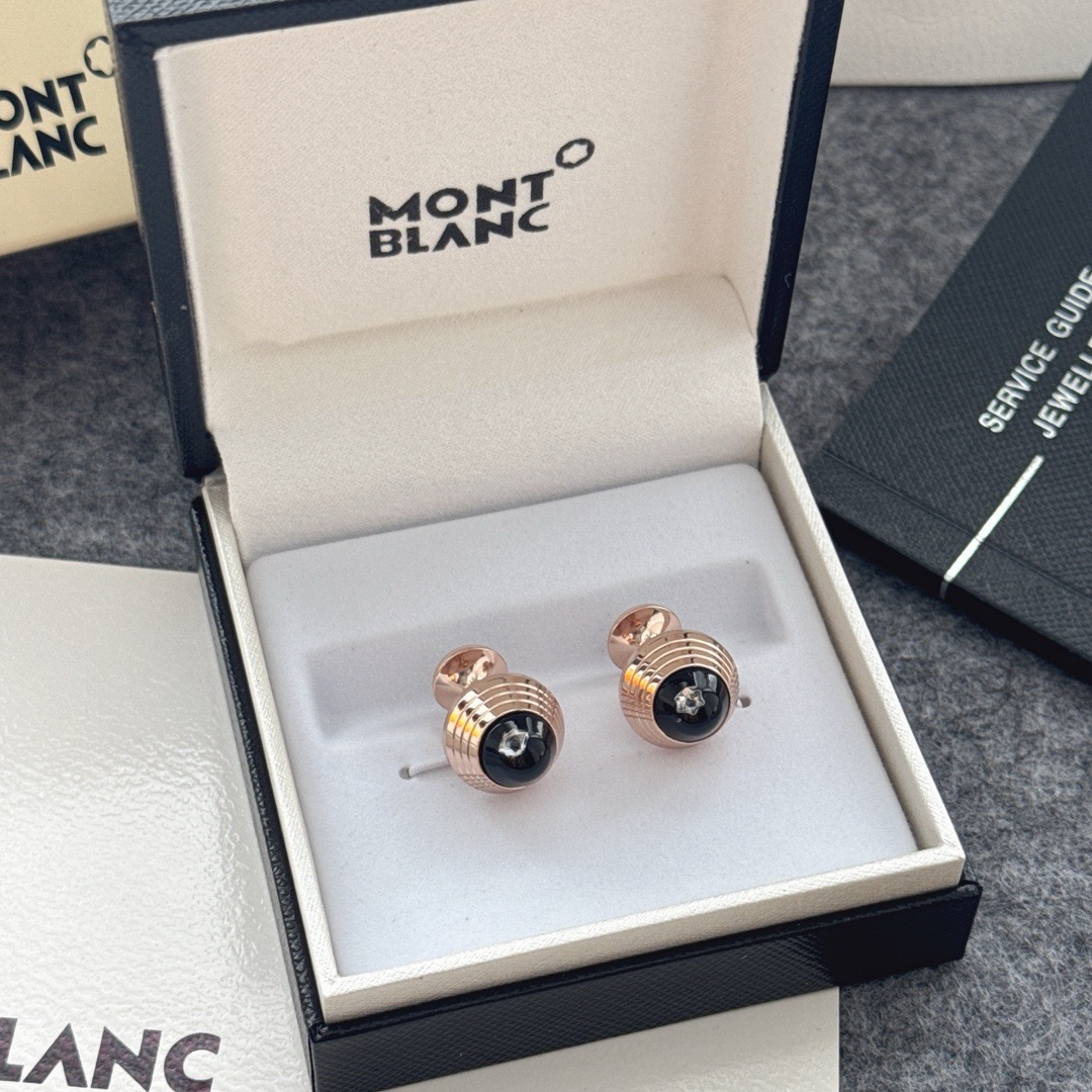Запонки мужские Montblanc из металла с чёрными вставками