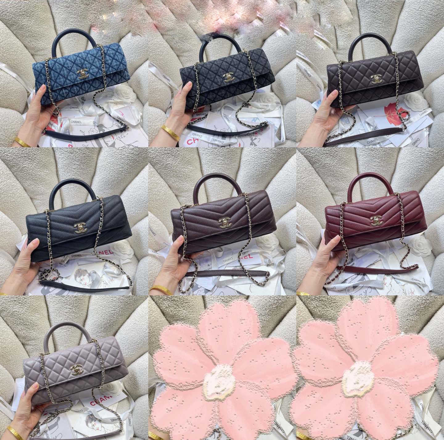 Сумка женская в стиле Chanel Coco Handle серо-бежевого цвета
