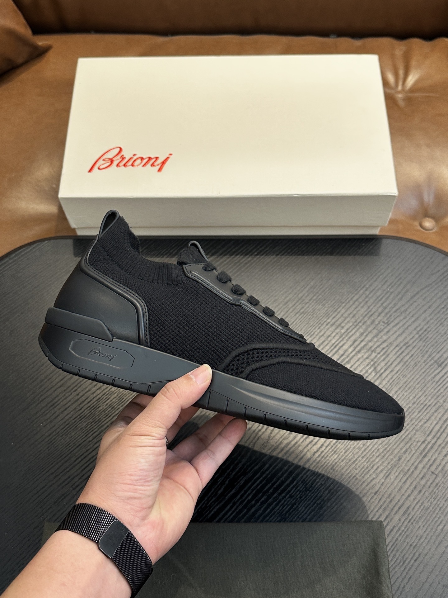 Кроссовки мужские в стиле Brioni чёрного цвета