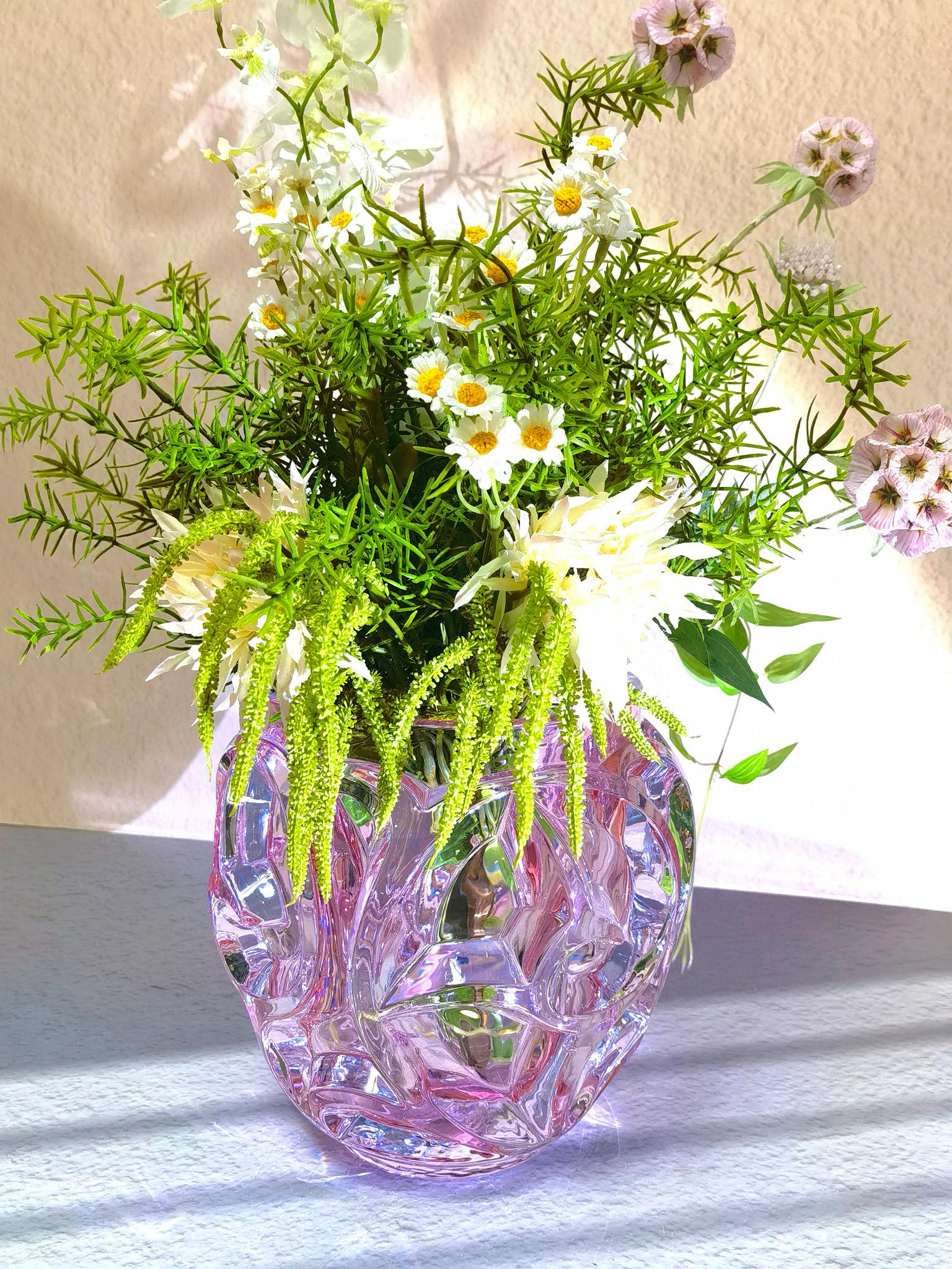 Ваза хрустальная в стиле Lalique, розовая, 21 см