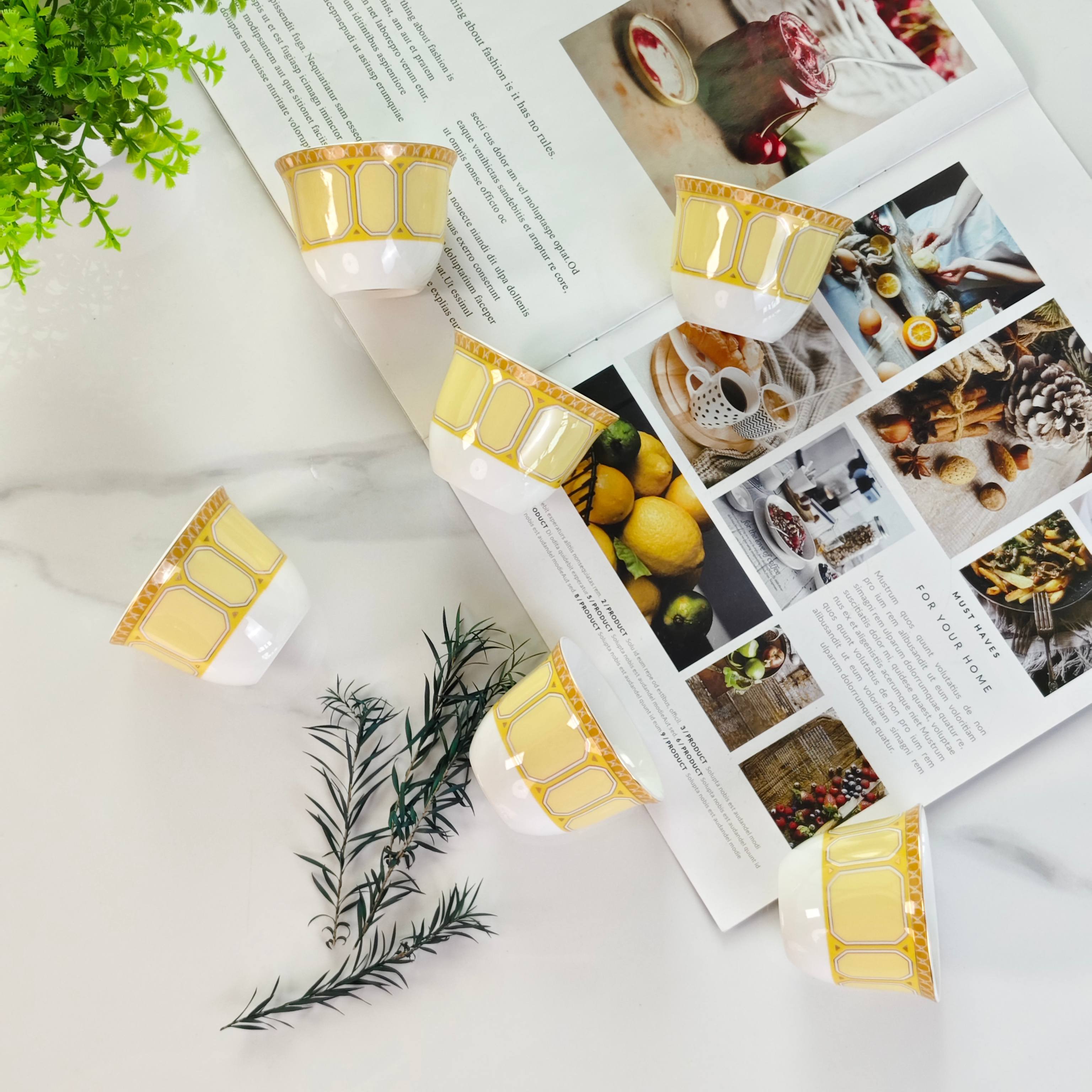 Чайный набор  в стиле Swarovski x Rosenthal из керамики жёлтого цвета