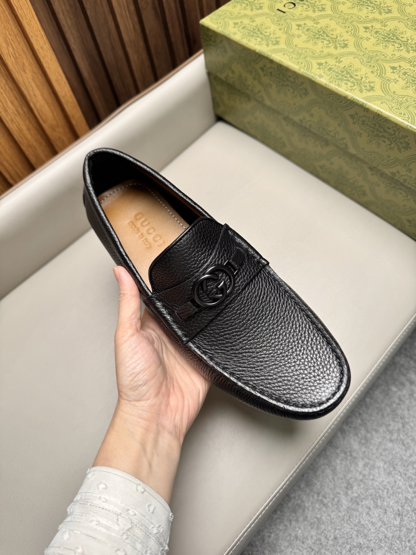 Мокасины мужские в стиле Gucci Driver черного цвета