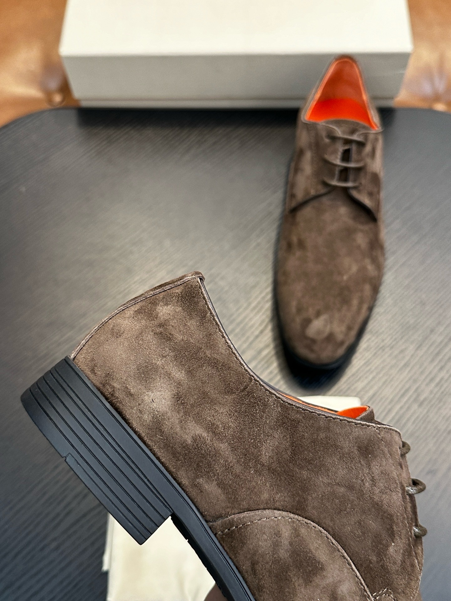 Дерби мужские в стиле Santoni серо-коричневого цвета