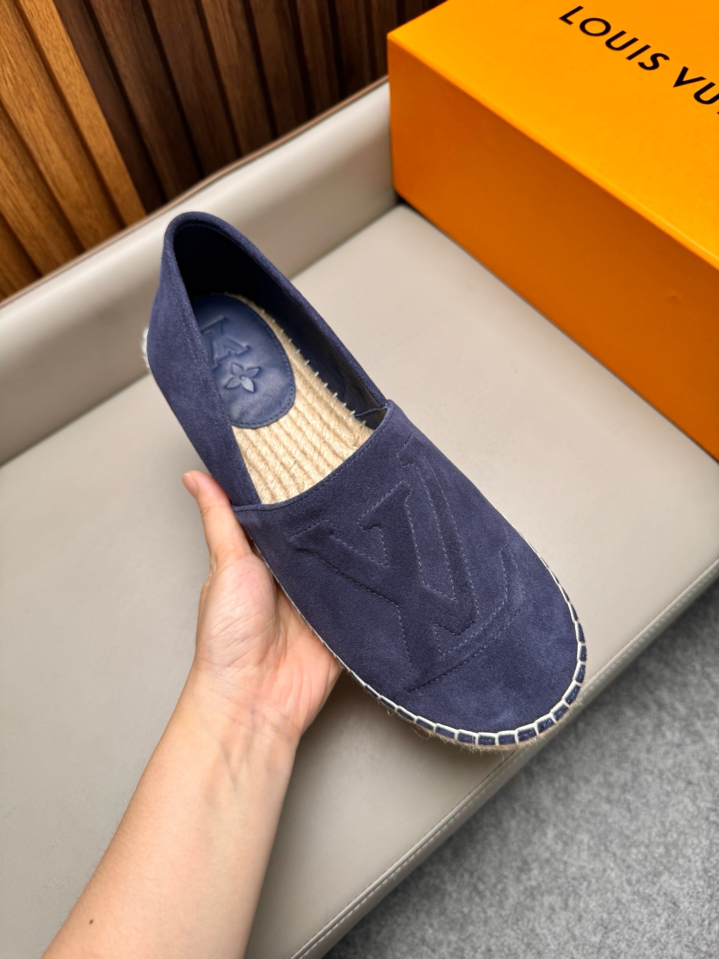 Эспадрильи мужские в стиле Louis Vuitton из натуральной замши тёмно-синего цвета