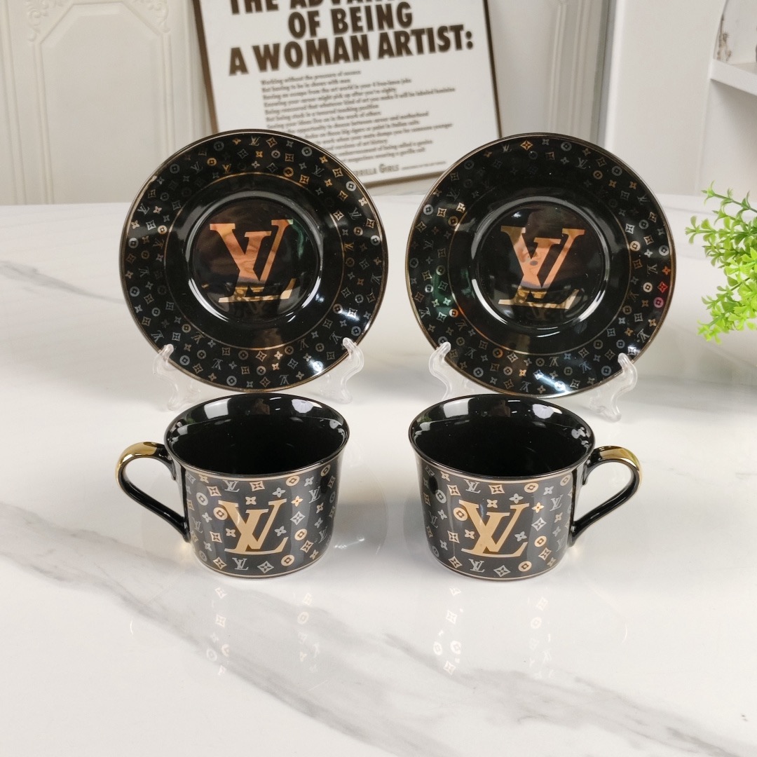 Кофейный набор в стиле Louis Vuitton, чёрный, 2 персоны