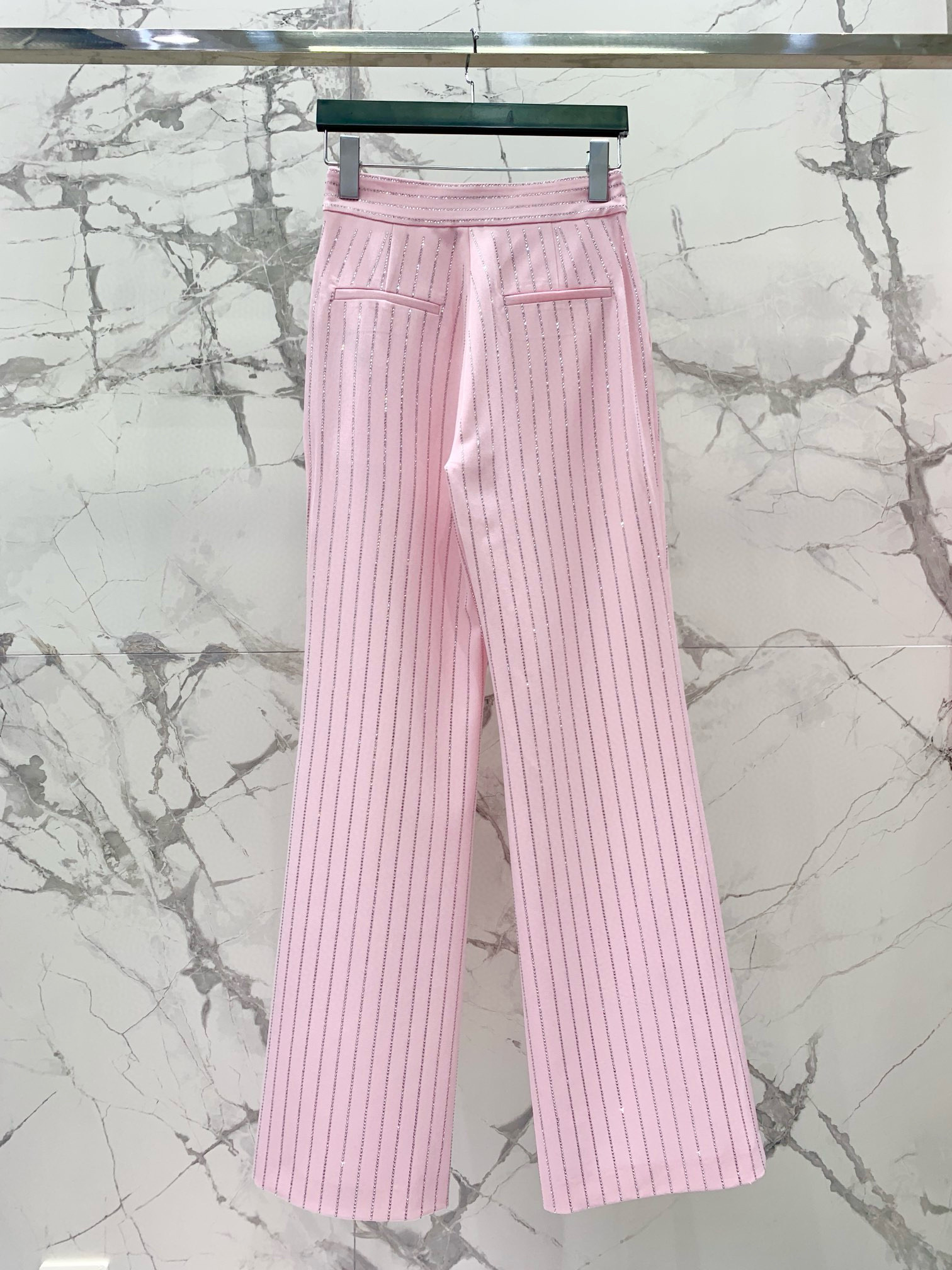 Брюки женские в стиле The Attico с кристаллами в розовом цвете Сакура