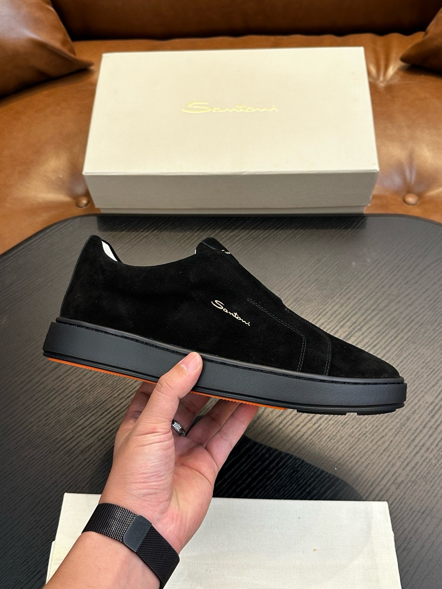 Слипоны мужские в стиле Santoni чёрного цвета