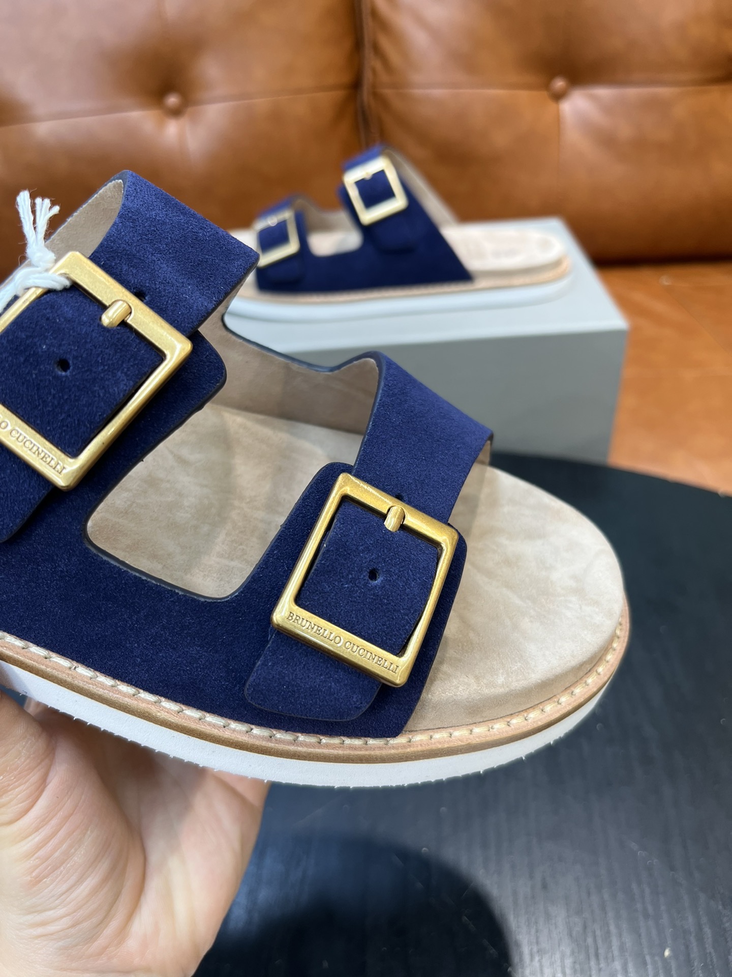 Сандалии мужские в стиле Brunello Cucinelli тёмно-синего цвета