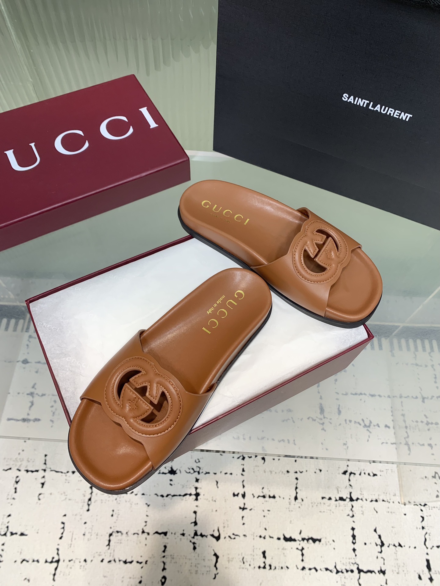 Мюли женские в стиле Gucci GG карамельного цвета