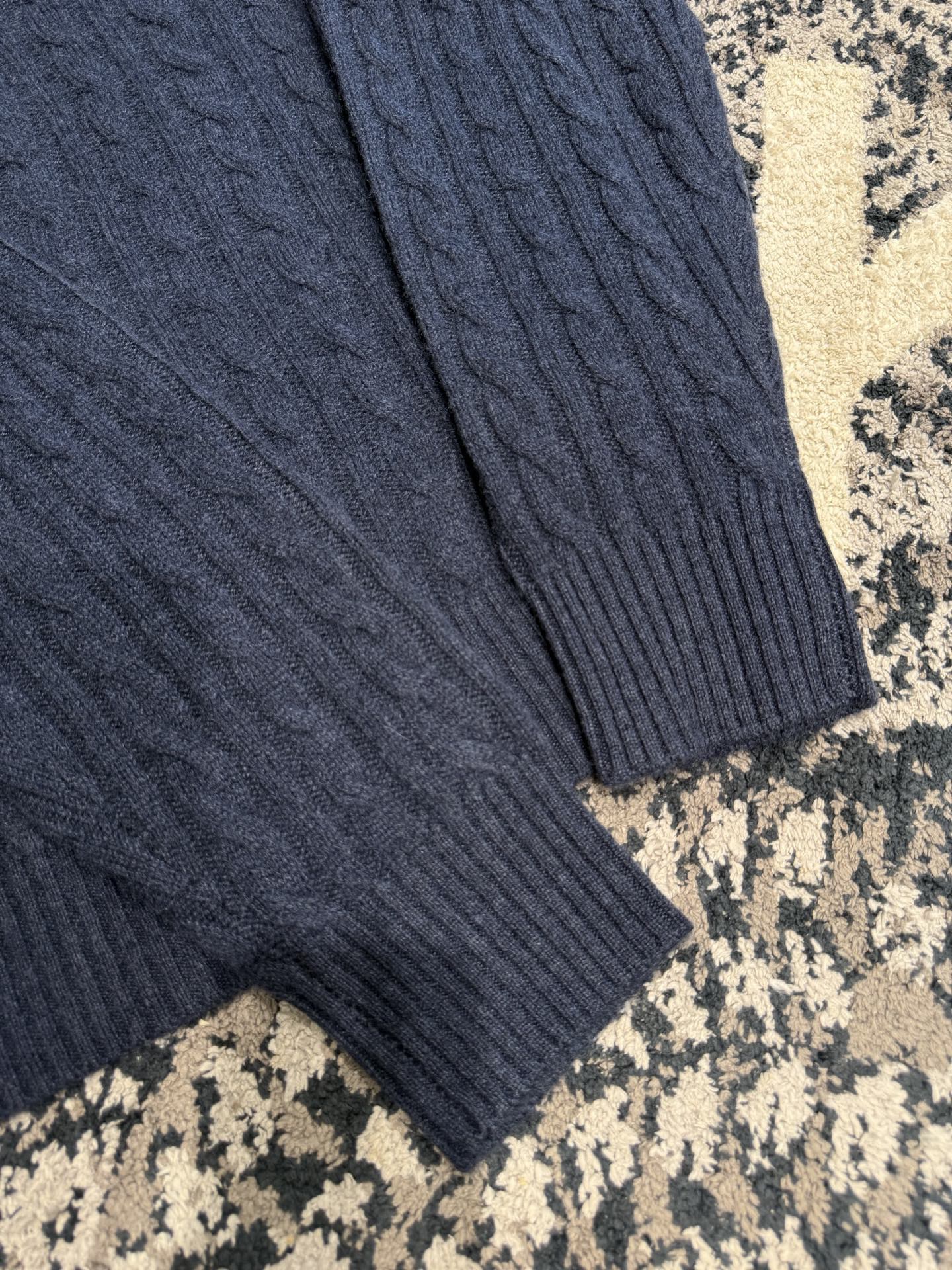 Свитер мужской в стиле Loro Piana из 100% шерсти синего цвета с молнией