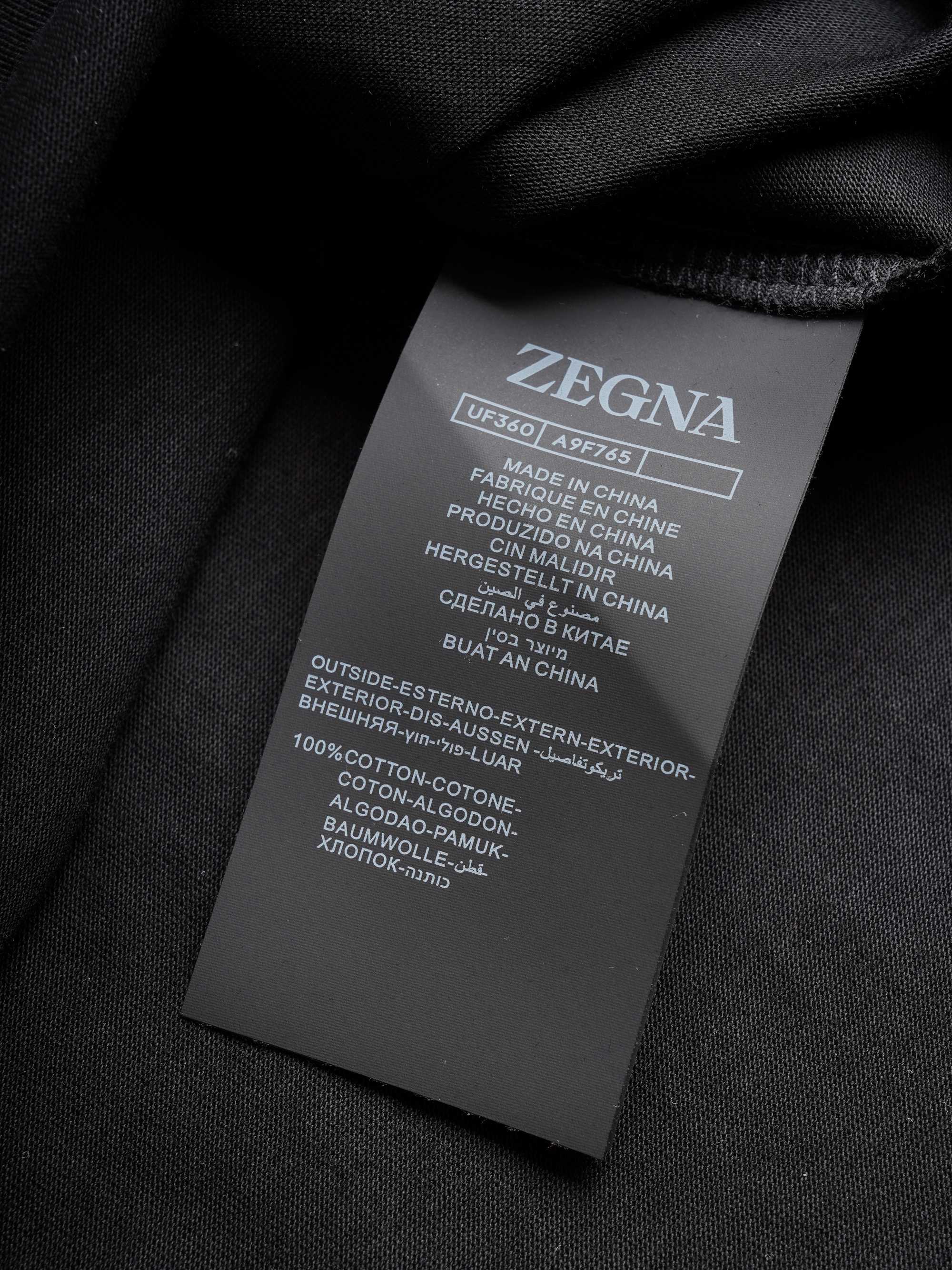 Футболка мужская в стиле Zegna из хлопка с вышивкой в тон чёрного цвета