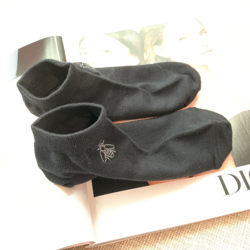 Носки женские в стиле Dior короткие хлопковые с вышивкой (набор 6 пар)