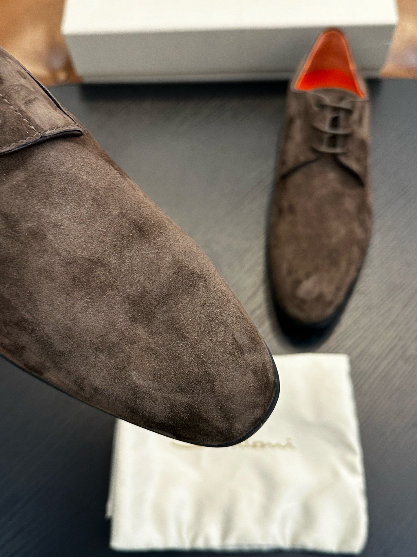 Дерби мужские в стиле Santoni серо-коричневого цвета