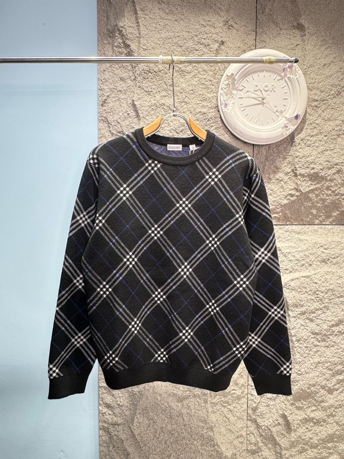 Джемпер мужской Burberry Check Crew-Neck чёрного цвета