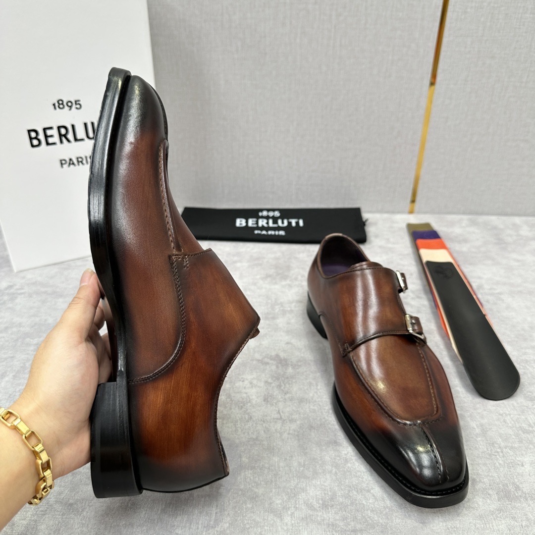 Туфли мужские в стиле Berluti монки коричневого цвета
