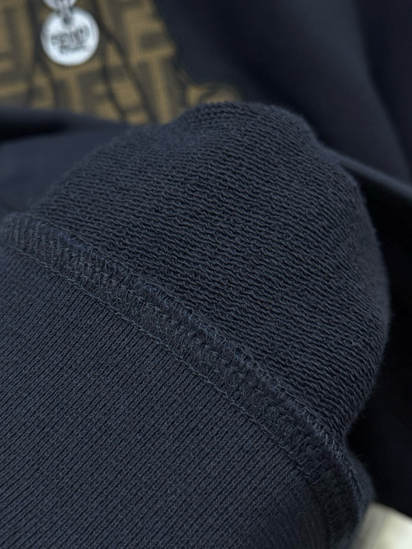 Худи мужское в стиле Fendi FD из махрового хлопка тёмно-синего цвета