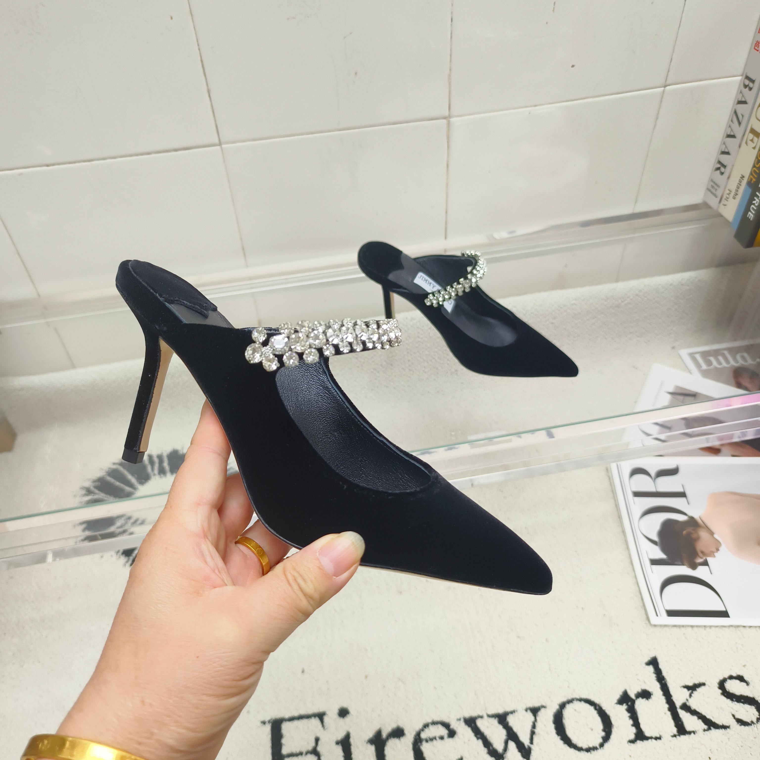 Мюли женские в стиле Jimmy Choo Bing черного цвета