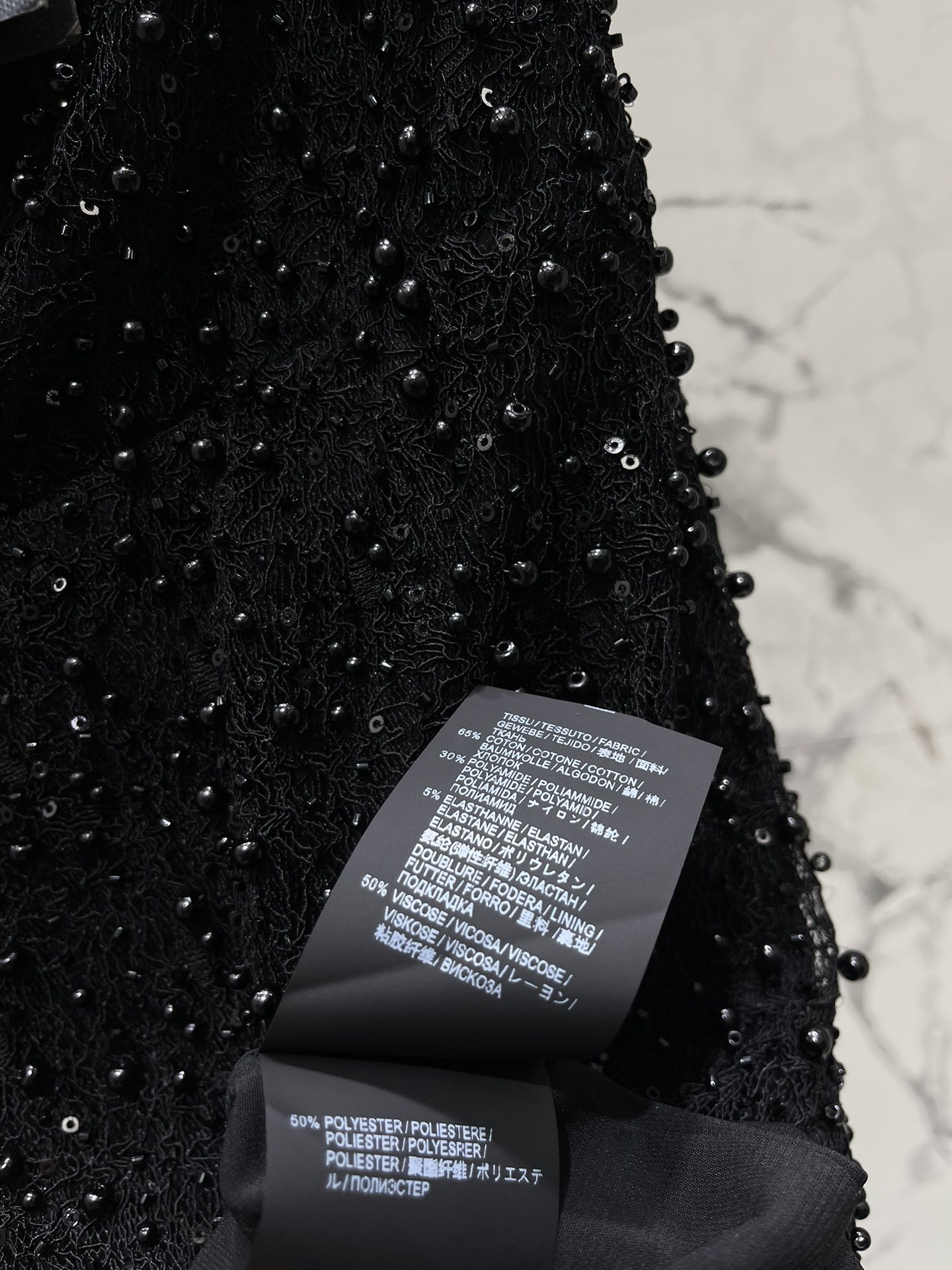 Платье женское в стиле Saint Laurent вечернее с декором из жемчуга и пайеток черного цвета