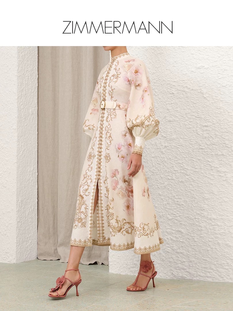 Платье женское в стиле Zimmermann длинное с принтом и поясом