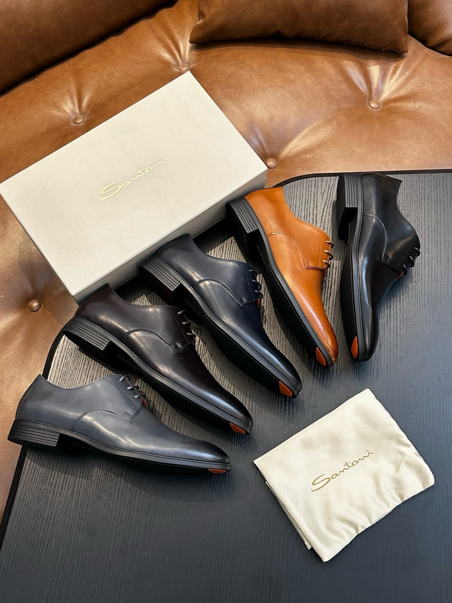 Дерби мужские в стиле Santoni чёрного цвета