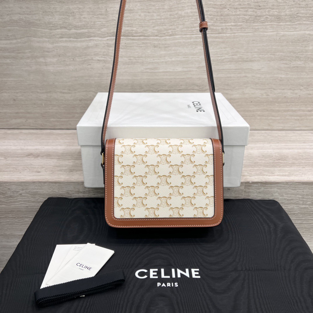 Сумка женская в стиле Celine Triomphe Canvas мини с кожаной отделкой