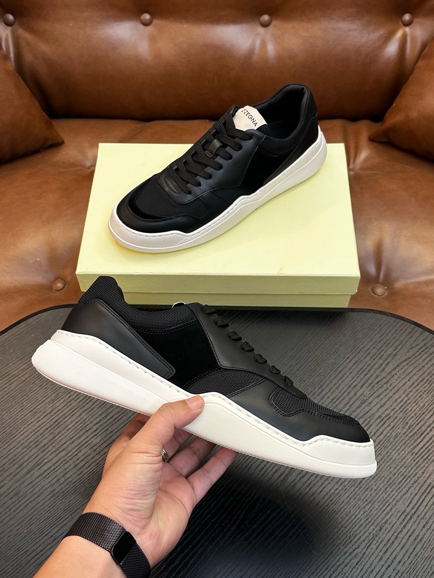 Кроссовки мужские Zegna Triple Stitch Monte чёрного цвета