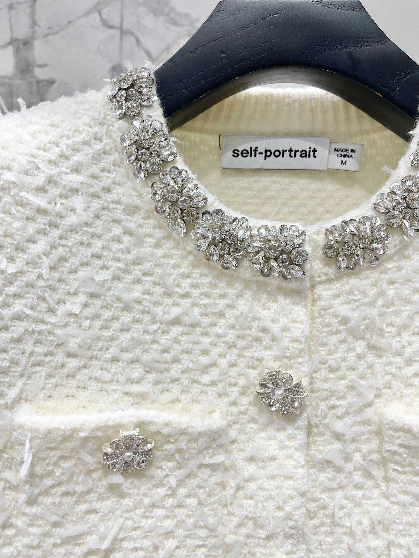 Костюм женский в стиле Self-Portrait с кристаллами, айвори