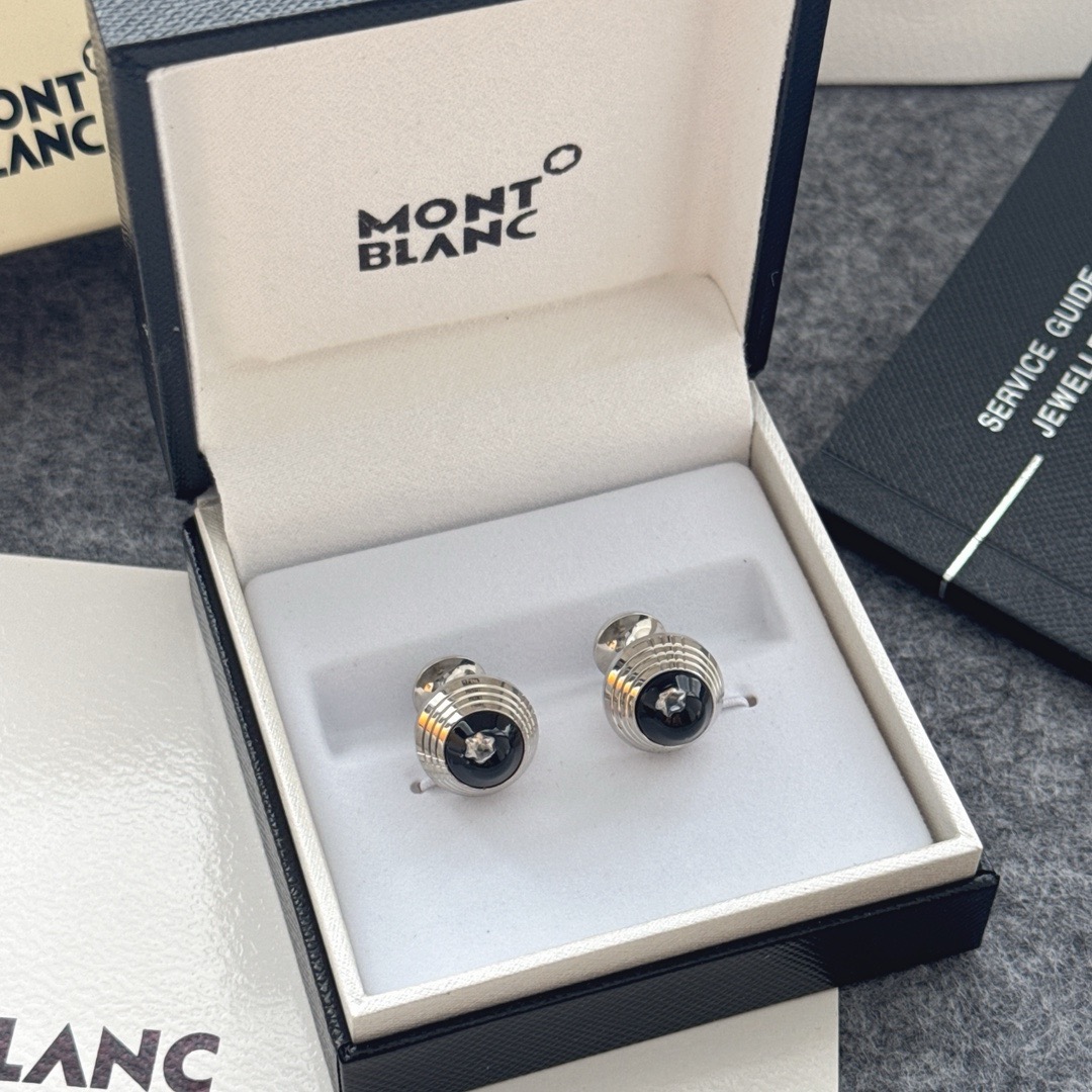 Запонки мужские Montblanc из металла с чёрными вставками