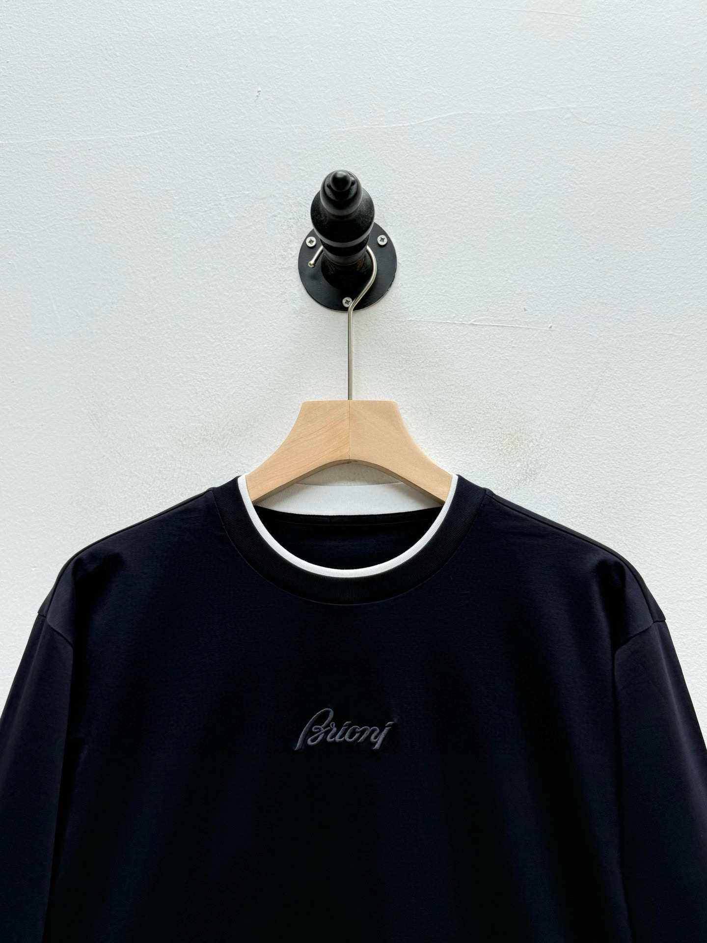 Лонгслив мужской в стиле Brioni Bri с эффектом двойного слоя из хлопка серого цвета