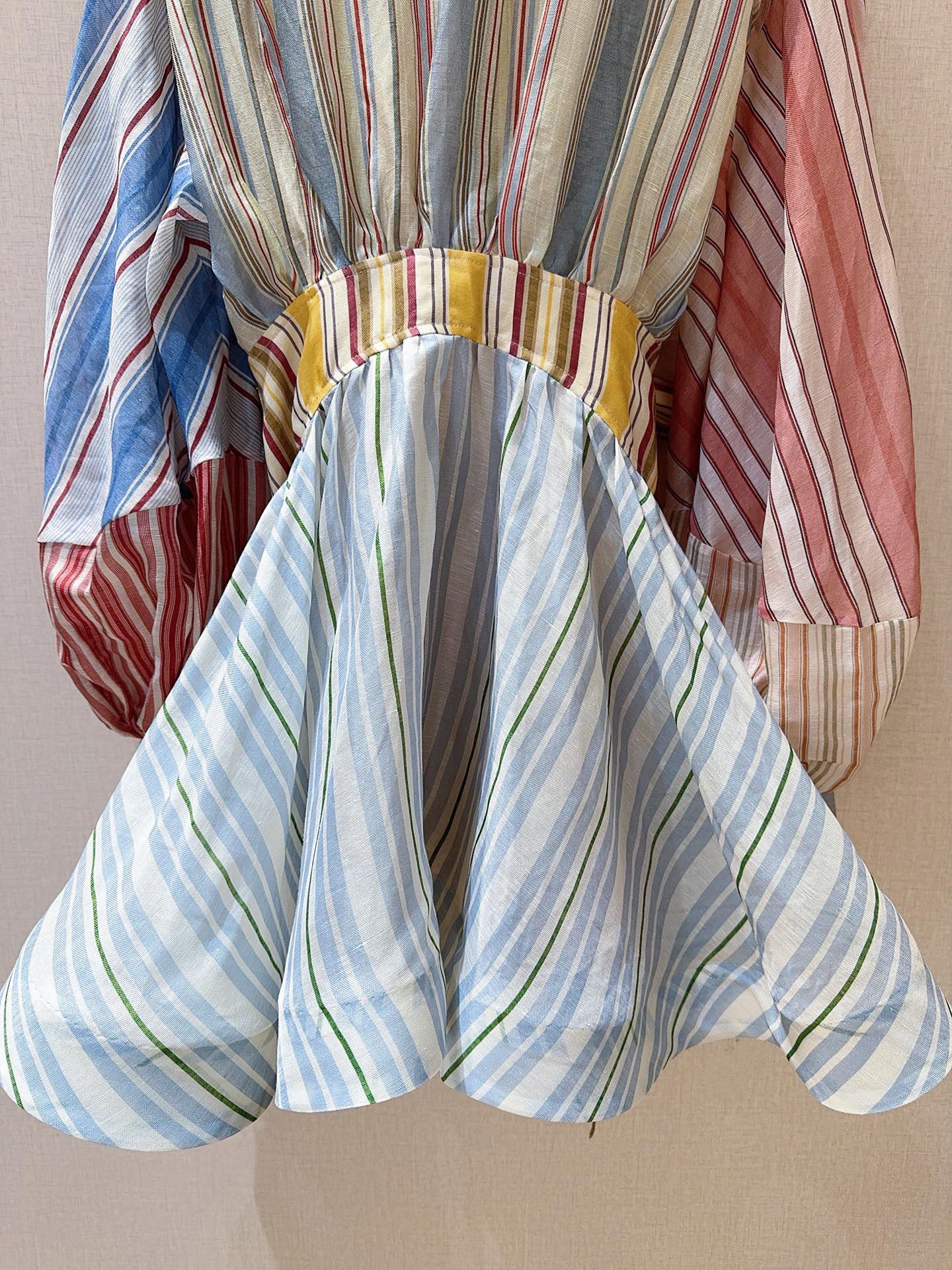 Платье женское в стиле Zimmermann из льна и шёлка мультиколор в полоску с поясом