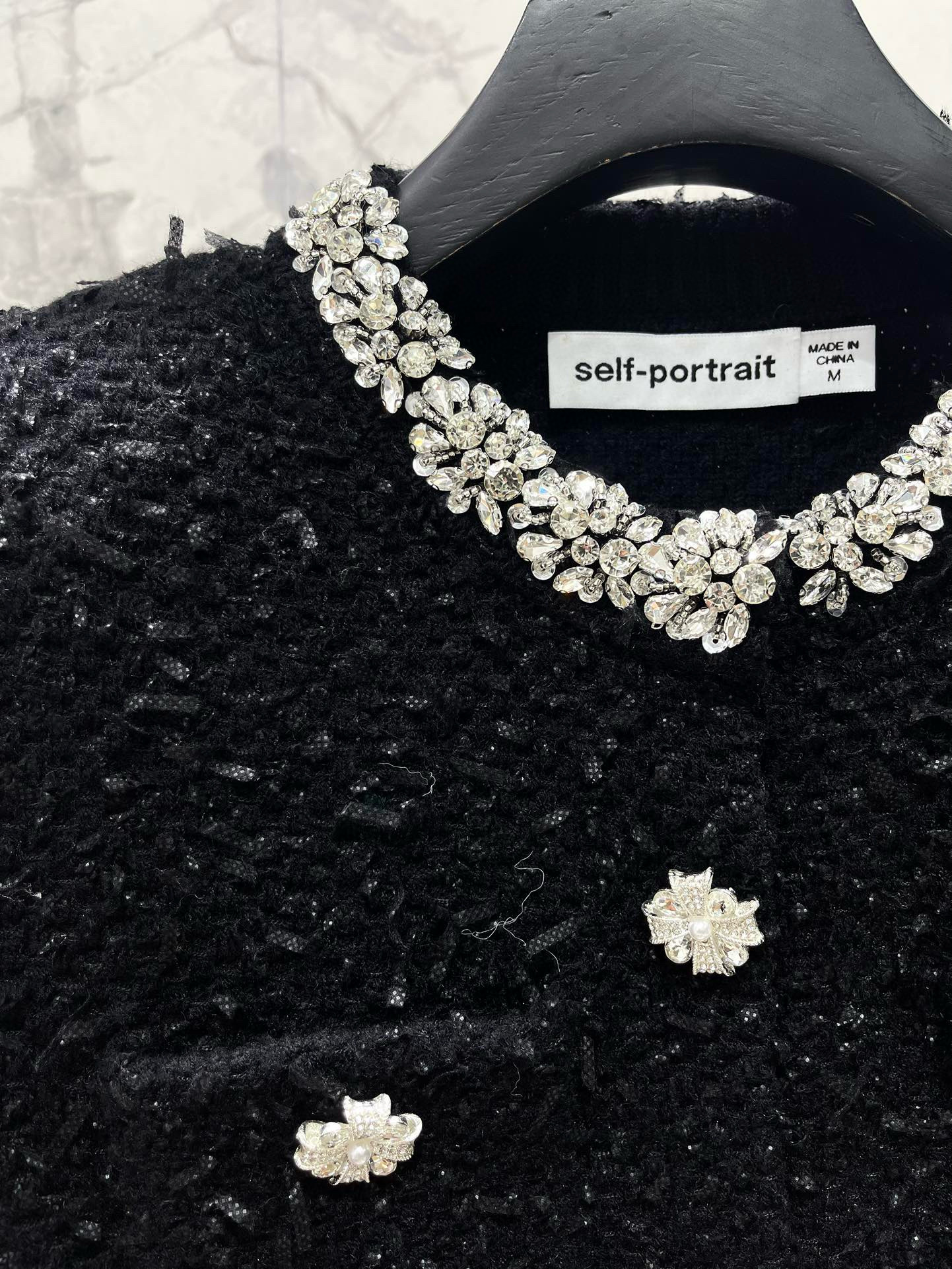 Жакет женский в стиле Self-Portrait с кристаллами, черного цвета