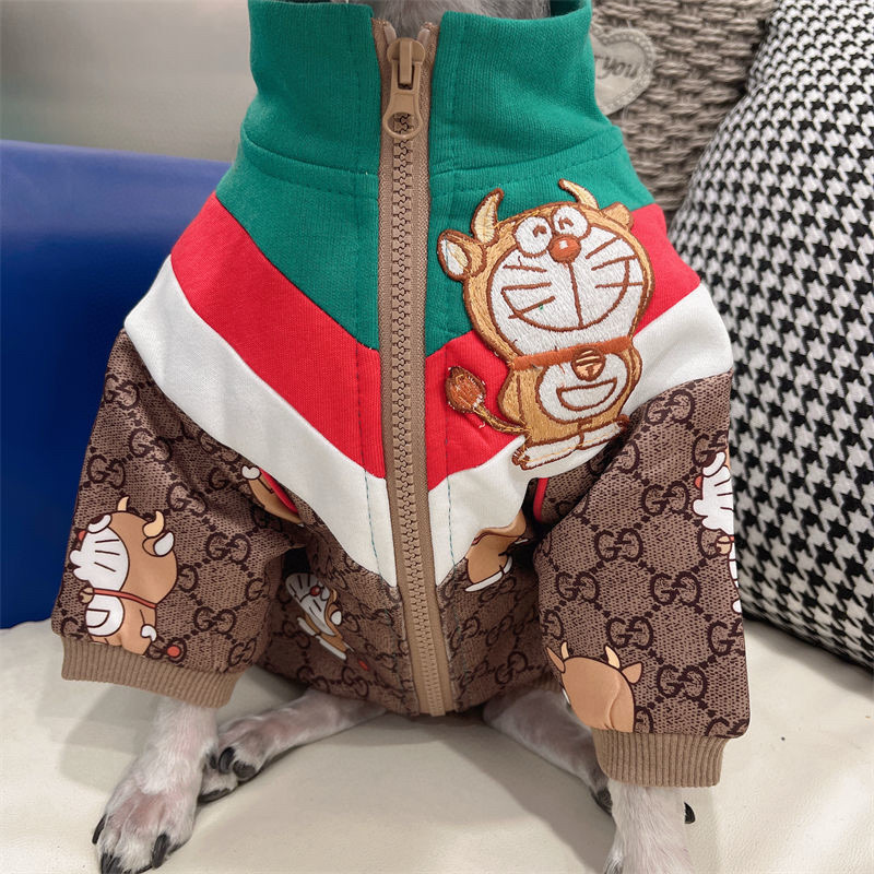 Куртка для собак в стиле Gucci × Doraemon с монограммным принтом