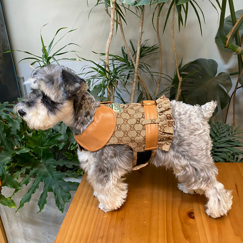 Жилет-платье для собак в стиле Gucci Horsebit Monogram с карамельным воротником