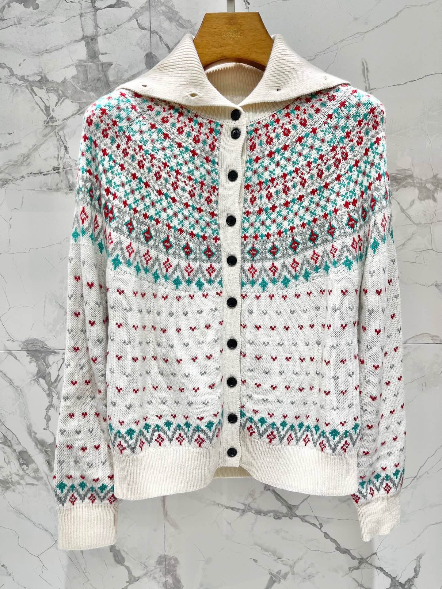 Кардиган женский в стиле Ralph Lauren с узором Fair Isle белого цвета