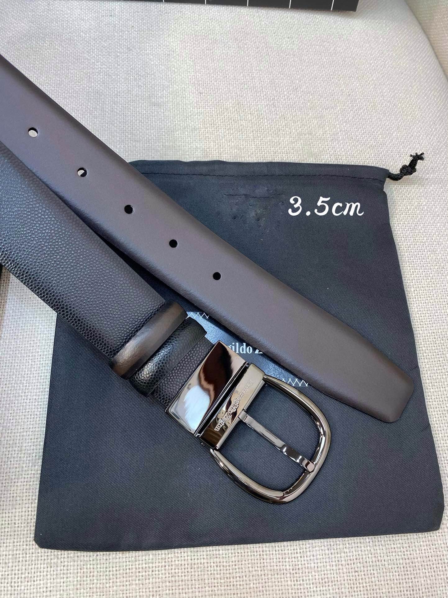 Ремень мужской в стиле Zegna из натуральной телячьей кожи чёрного цвета с металлической пряжкой