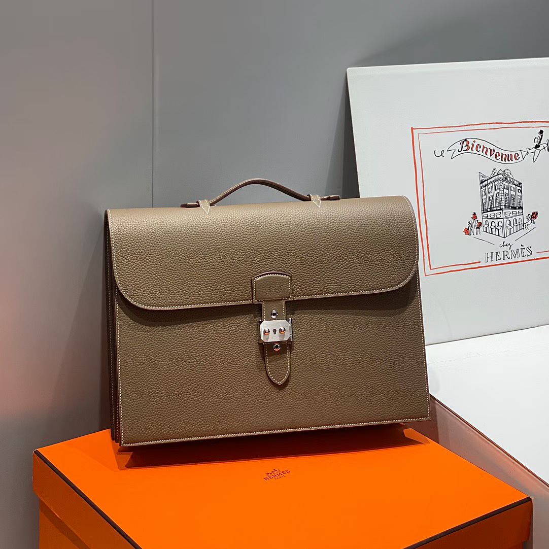 Портфель мужской Hermès Sac à Dépêches 38  серого тауп цвета